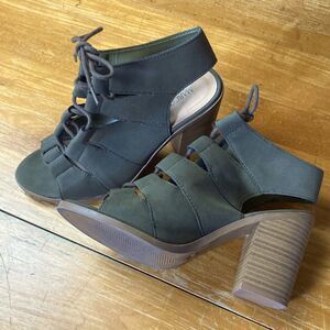 Marcorepublic Women’s Green Open Toe Strappy Tie 3.5” Block Heels Size 6.5